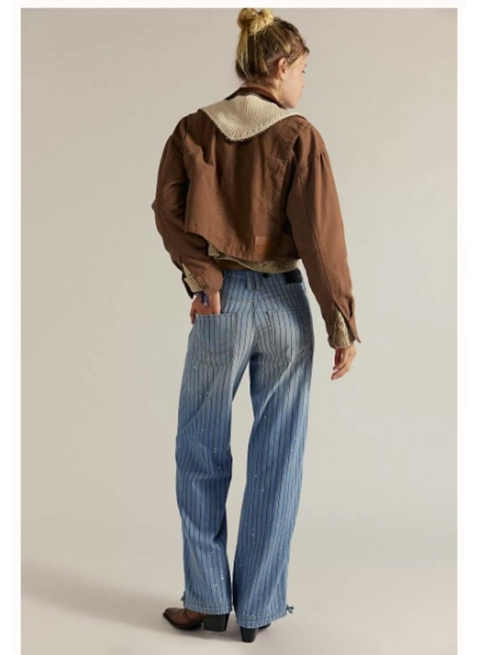 Free People We The Free Don't Wait Up Pinstripe Boyfriend Jeans, Blue | 26 - Picture 3 of 11